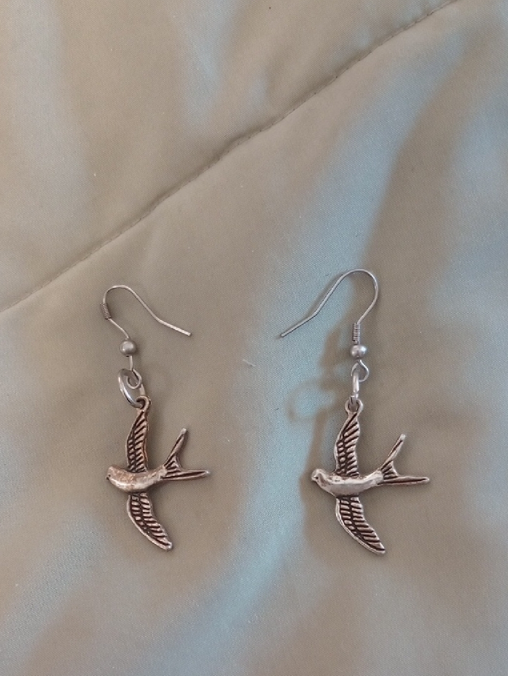 Silver Bird Dangle Earrings - Swallow Motif